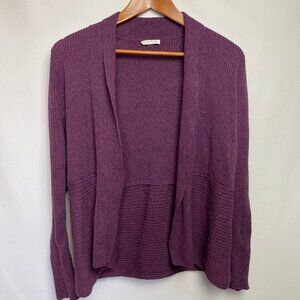 Eileen Fisher Women Organic Cotton Port Peplum Open Cardigan Size L Purple Knit